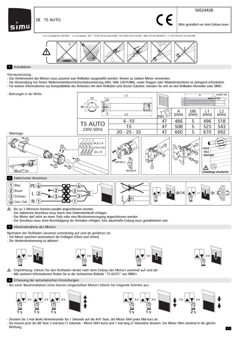 Motor SIMU T5 Auto - RUFALEX Rollladen-Systeme AG