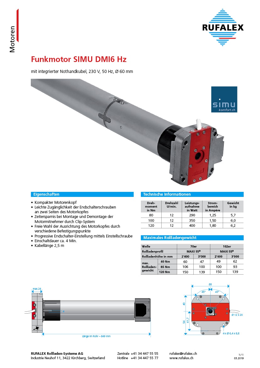 Motor SIMU DMI6 Hz - RUFALEX Rollladen-Systeme AG