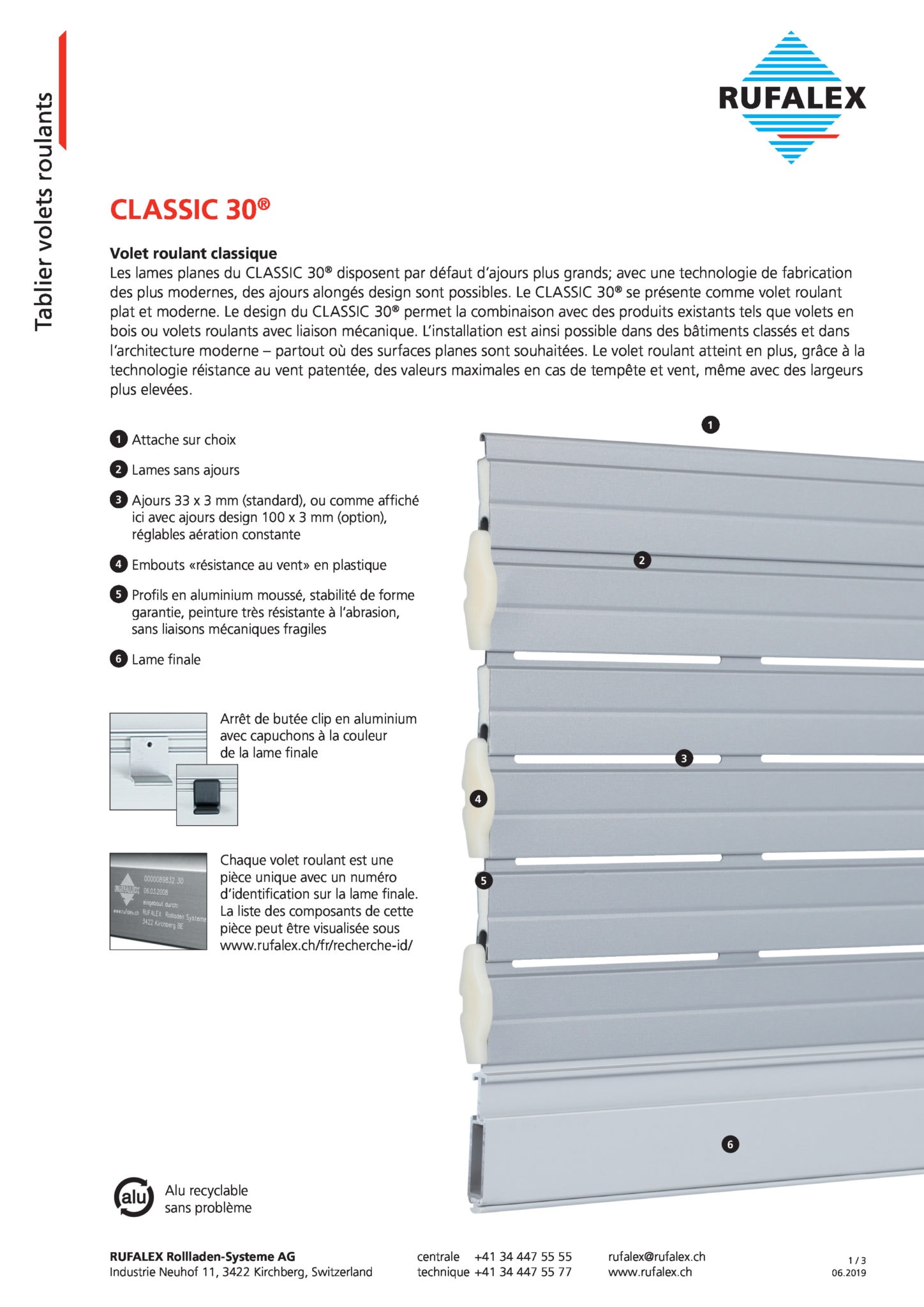 Tablier de volet roulant alu sur-mesure en lames de 55 x 14mm